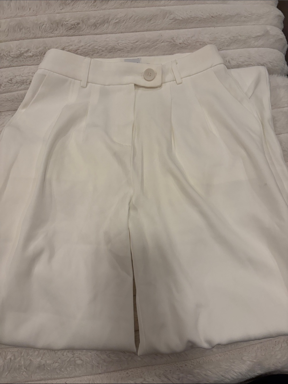 Princess Polly Cream High-Rise Pleated Trousers